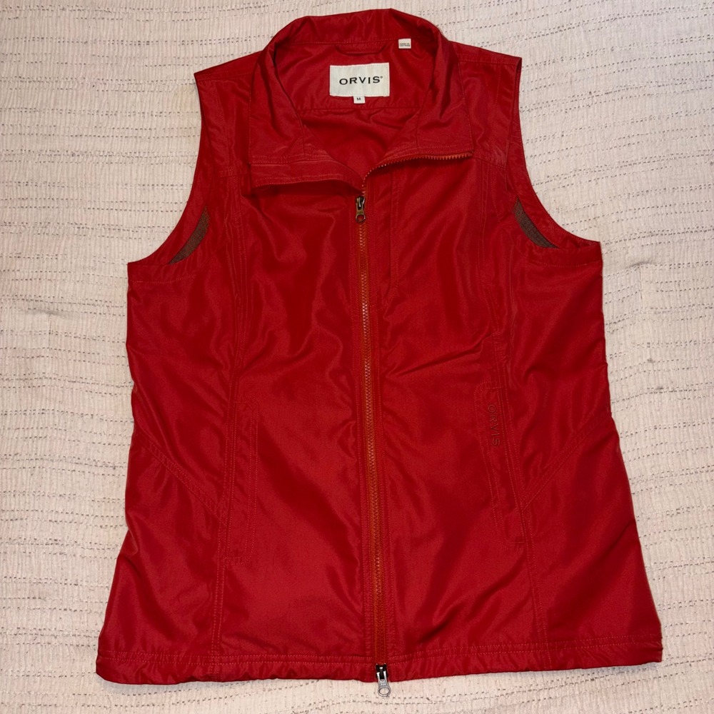 Orvis Womens Full Zip Lightweight Mesh‎ Lined Outdoor Vest Red Size Medium